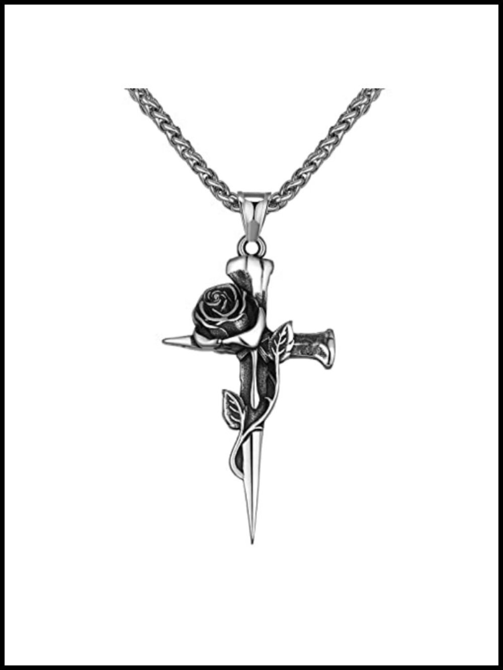 Men Women Cross Pendant Necklace Stainless Steel Gothic Punk 24 Inch Chain